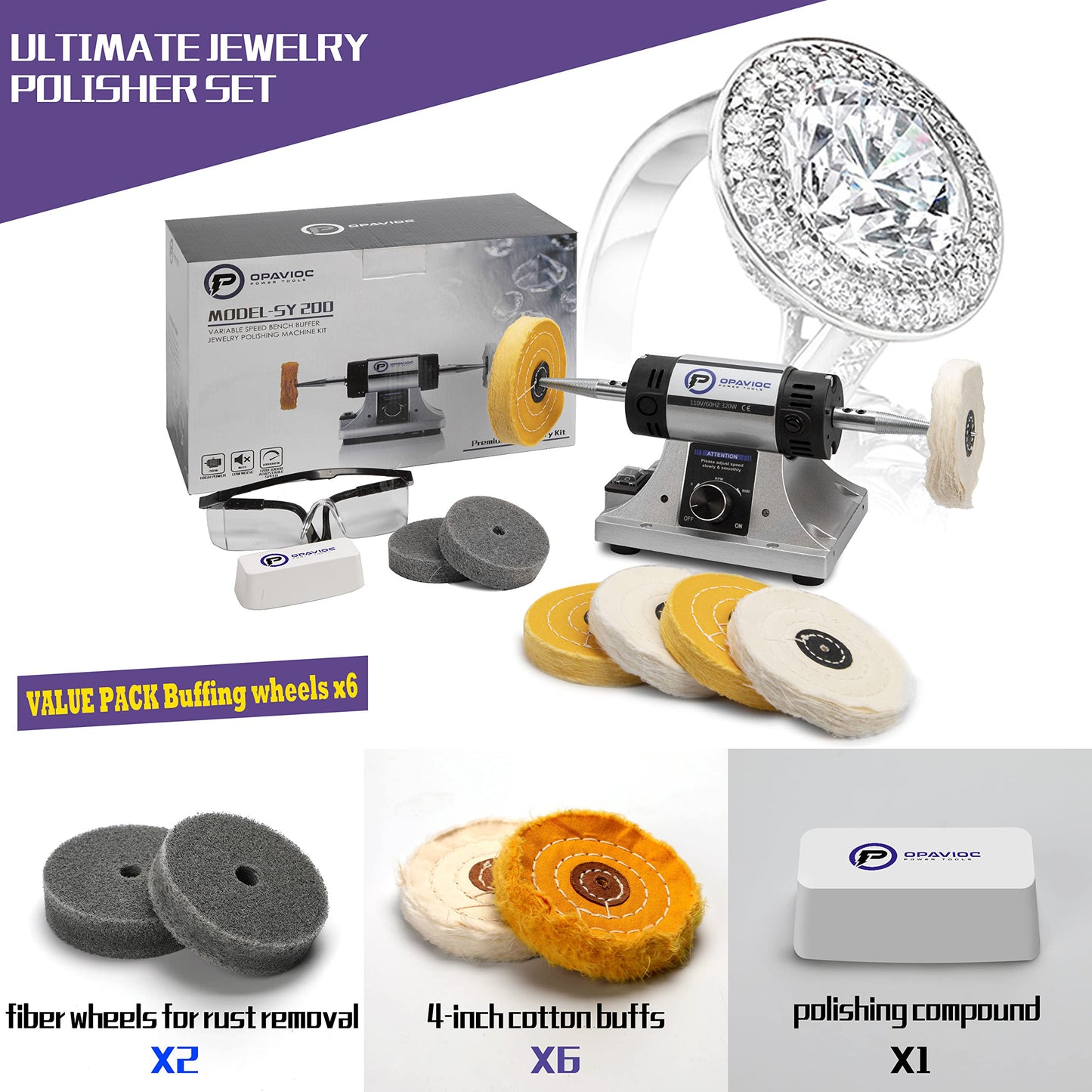 OPAVIOC Variable Speed Jewelry Polisher-Premium Accessory Kit